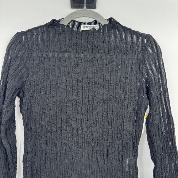 NWOT Princess Polly Women's Long Sleeve Mock Neck Open Knit Black Top Size 4 - Picture 3 of 8